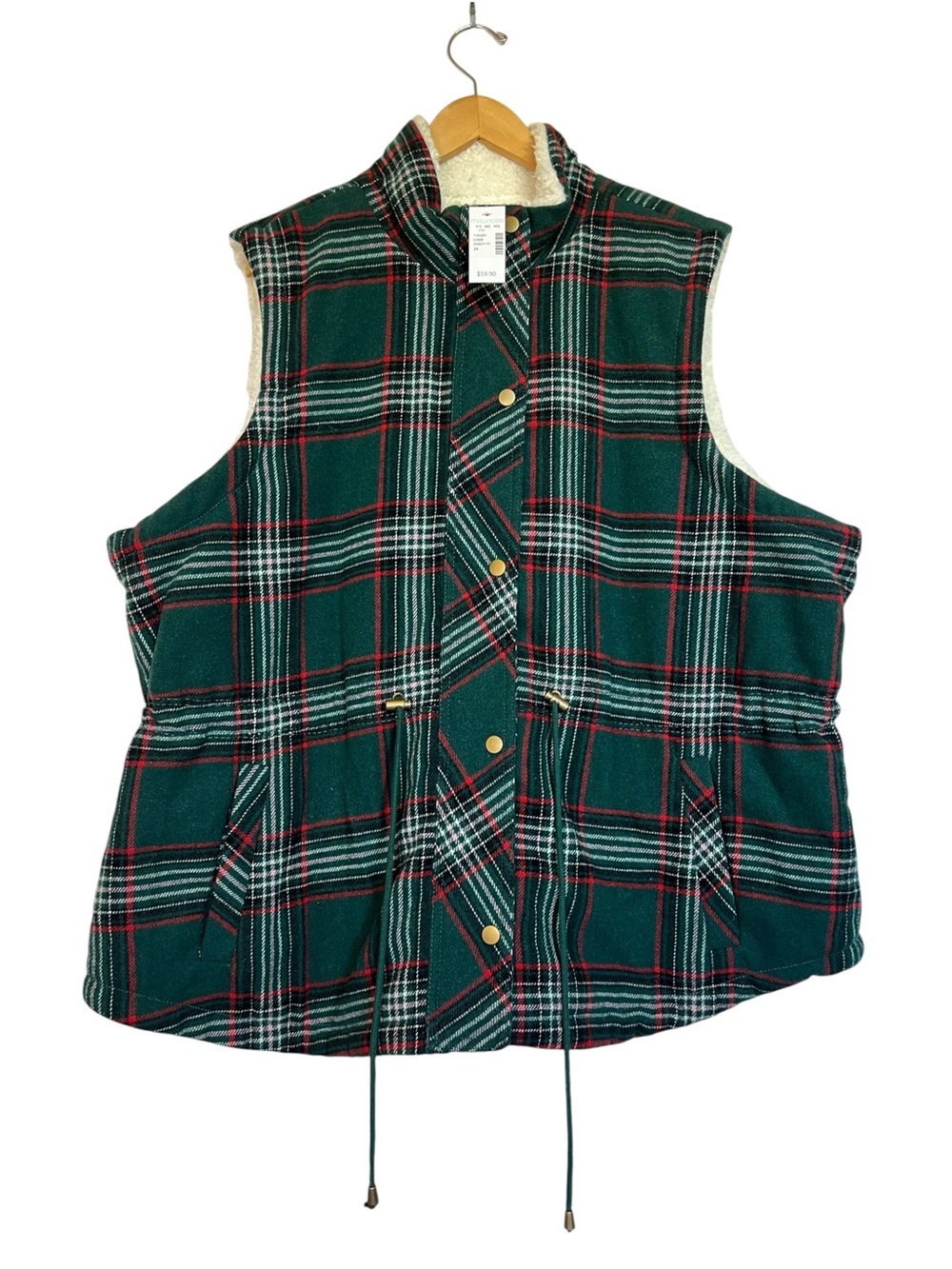 Maurice’s NWT 3X Plaid Sherpa Lined Wool Blend Zip/Button Front Winter Vest